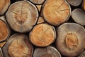 Close-up of stacked log ends showing natural patterns. Neural network AI generated Royalty Free Stock Photo