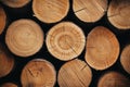 Close-up of stacked log ends showing natural patterns. Neural network AI generated Royalty Free Stock Photo