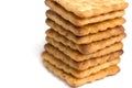 Close up stacked sugar crackers biscuit on white background Royalty Free Stock Photo