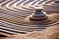 close-up of stacked zen garden stones with raked sand patterns Royalty Free Stock Photo