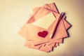 Close up Stacking of pink envelopes and mail letter paper and th