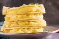 Close-up of Stacks of Kystyby - thin tortillas filled with mashed potatoes and onions on a plate Royalty Free Stock Photo