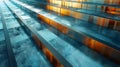 Close up of stairs with orange wood and aqua glass against blue sky background Royalty Free Stock Photo