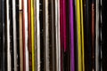 Close Up Standing Vinyl LP Records Colorful Background