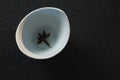 Star anise on a bowl on black background