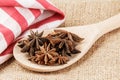 Close up of Star Anise Spices isolated on wooden background