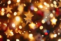 Close-Up of a Star Ornament on a Christmas Tree, Star-shaped confetti twinkling in the soft glow of Christmas lights, AI Generated Royalty Free Stock Photo