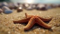 Close up of starfish on sandy beach, summer vacations generated by AI