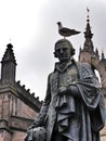Close up Statue of Adam Smith with pigeon on head, Edinburgh, Scotland Royalty Free Stock Photo