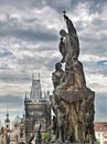 Close up on a statue of Charles bridge, Prague