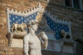 Close-up of the statue of David in front of the Palazzo Vecchio in Florence.