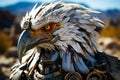 Close up of statue of eagle with yellow eyes. Generative AI Royalty Free Stock Photo
