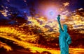 Close up of the statue of liberty at sunset Independence day Royalty Free Stock Photo