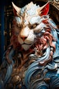 Close up of statue of lion's head. Generative AI