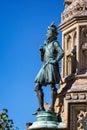 Close up of statue of Sir Francis Drake on the Digby Memorial Cross in front of Sherborne Abbey in Sherborne, Dorset, UK Royalty Free Stock Photo