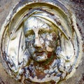 Close up of statue Virgin Mary. Vintage sculpture of sad woman i Royalty Free Stock Photo