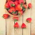 Close up stawberry in bowl on wood table Royalty Free Stock Photo
