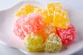 Close up. Steamed Cassava Cake, various colors. Thai dessert