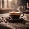 A close-up of a steaming cup of freshly brewed coffee with latte art1 Royalty Free Stock Photo