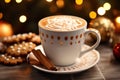A close-up of a steaming gingerbread latte in a festive holiday mug, highlighting warm and comforting beverages. Generative Ai