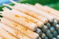 Close up of Steaming Vietnamese pork sausages grill thai street food market Royalty Free Stock Photo