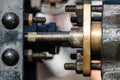 Close-up of a steampunk piston of a steam engine, with intricate and unique detailing