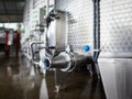 Close up of steel cistern in wine storage Royalty Free Stock Photo