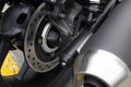 Close-up steel of disc brake of motorcycle Royalty Free Stock Photo