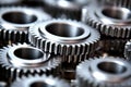 close-up of steel gears meshing together Royalty Free Stock Photo