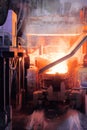 Close up of steel-making furnace in smelting steel plant.