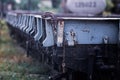 Close up Steel railroad fasteners.Iron nuts fastened to railway tracks.Rusty old iron freight train In the train station, Thai