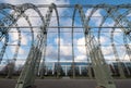 Close up of WW1 airship hangar on original Farnborough Airfield site, now Farnborough Business Park with Fluor offices behind Royalty Free Stock Photo