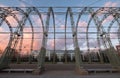 Close up of WW1 airship hangar on original Farnborough Airfield site, now Farnborough Business Park with Fluor offices behind Royalty Free Stock Photo