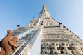 Close up steep stairways of Wat Arun, Buddhist temple in Bangkok. Thailand