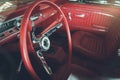 Close up on steering wheel, Classic car interior Royalty Free Stock Photo