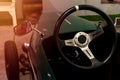 Close up steering wheel in little classic car