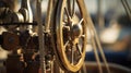 A close up of a steering wheel on a sail boat, AI Royalty Free Stock Photo