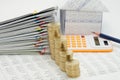 Close up step pile of gold coins