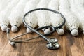 Close up of Stethoscope and Lot of shuttlecocks Royalty Free Stock Photo