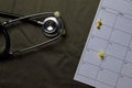Close up stethoscope and stiky notes on a calendar. Schedule or Medical check up concept Royalty Free Stock Photo