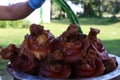 Close up stewed pork knuckle, stewed stew, a popular food of Thailand.