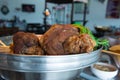 Close up stewed pork leg on stainless steel pot Royalty Free Stock Photo