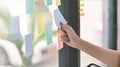 Close-up Sticky note paper reminder schedule board. Business people meeting and use post it notes to share idea Royalty Free Stock Photo