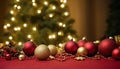 Close-up of red and gold Christmas ornaments and festive decorations Royalty Free Stock Photo