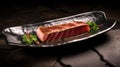 Japanese cuisine. Seared tuna on a ceramic plate Royalty Free Stock Photo