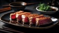 Japanese cuisine. Seared tuna on a ceramic plate Royalty Free Stock Photo