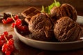 Chocolate Ice Cream with Red Currants in Dish Royalty Free Stock Photo