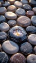 Polished Stone Pebbles with Central Faceted Crystal Reflection Royalty Free Stock Photo