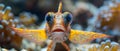 Close-Up of Stingfish with Open Mouth and Eyes in Aquarium Among Rocks. Concept Aquarium Royalty Free Stock Photo