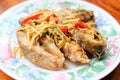 Close up stir-fried spicy sea bass with finger root - homemade Thai food concept Royalty Free Stock Photo